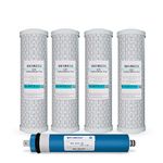 Compatible RO Set Filters 50GPD GE FX12P FX12M Pre & Post Replacement Filters for GE, 4 Carbon Filters and 1 RO Membrane NSF Filter Max Water Reverse Osmosis Water Filter 5 Combo Pack