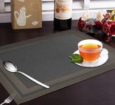 Yellow Weaves PVC Dining Table Placemats | Heat Resistant Dining Table Place Mats for Kitchen Coffee Center Table Side Party - (Set of 6, Copper Black)