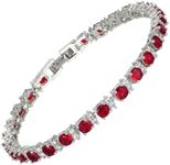 RIZILIA Eternity Tennis Bracelet & Round Cut Red Ruby Color Cubic Zirconia in 18K White Gold Plated, 7 inch