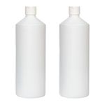 Palm Safe 2pcs 1 Litre HDPE Durable Plastic Bottles BPA Free Refillable Reusable with Non Leak Flip Caps for Liquids