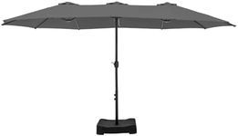 MFSTUDIO 15ft Double Sided Patio Umbrella with Base Included, Outdoor Large Rectangular Market Umbrellas with Crank Handle for Deck Pool Shade, Light Gray