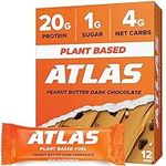 Atlas Protein Bar, 20g Plant Protein, 1g Sugar, Clean Ingredients, Gluten Free Peanut Butter Dark Chocolate, 12 Count (Pack of 1))