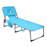 GYMAX Lounge Chair Outdoor, Folding Beach Tanning Chair with Face/Arm Hole, Side Pocket, Removable Pillow & Carry Handle, Portable Sunbath Lounger for Outside, Poolside (1, Turquoise)