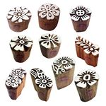 Royal Kraft Textile Wooden Blocks Retro Small Round Floral Shape Printing Stamps -Set of 10