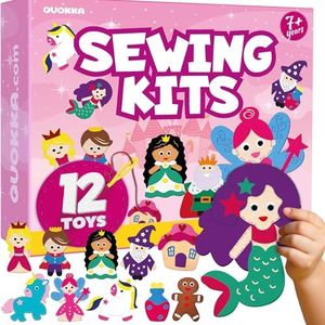 QUOKKA Kids Crafts Ages 7-8, DIY Beginner Needle and Thread Kit - 12 Fairy Tale Sewing Kit Basic - Fun Arts Crafts for Kids Ages 6-8 Girls Boys - Plastic Needles, Scissors - 7+ Year Old Girl Gifts