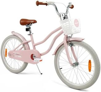 Costway 20" Kids' Bike, Kids' Bicycle with Hand Brake & Coaster Brake, Height Adjustable Seat & Handlebar, Basket, Bell, Kickstand, Girls' Bike for 8+ Years Olds