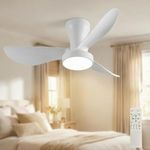 LEONTYNE Ceiling Fan with Light Remote, 22W 2200LM Dimmable LED 3000K-6500K, 6 Speed Quiet Reversible DC Motor, Timer Memory, Low Profile Fan Light for UK Small Bedroom Kitchen Living Room,31 Inch