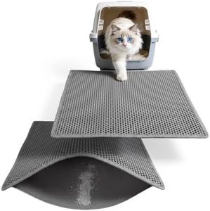 Large Cat Litter Box Mat: Easy Clean Kitty Litter Trapping Mat for Floor, Plastic Cat Box Pad (24 * 30in, grey, 2p)