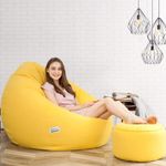 LEXAVI Prime Comfy Faux Super Leather Combo Beanbag with Footrest Prefilled with Beans Ready to Use Special for Corporate & New Year Gifts (Yellow)