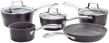 Stellar Rocktanium SPC1 5 Piece Set of Non-Stick Pans, Induction Ready, 16cm, 18cm & 20cm Saucepans with Glass Lids, 14cm Milk Pan, 24cm Non Stick Frying Pan, Dishwasher Safe with 10 Year Warranty