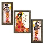 Indianara 3 Pc Set Of Still Life Paintings Without Glass 5.2 X 12.5, 9.5 X 12.5, 5.2 X 12.5 Inch (6 X 13, 10.2 X 13, 6 X 13 INCH, Ebony) multicolor