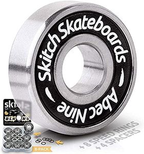 SKITCH Precision Fast Spin Bearings Set | 8 Pack 608 2RS ABEC 9 Chrome Steel Deep Groove Ball Bearing Set for Skateboards, Longboards, Inline Skates, Scooters | + Washers + Spacers | 8mm x 22mm x 7mm