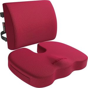 FORTEM Chair Cushion/Seat Cushion for Office, Lumbar Support for Chair, Car, Back Support, Memory Foam Cushion, Washable Cover (Red, Mesh)