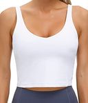 Wjustforu Women Sports Bra Yoga Tank Longline Padded Workout Crop Tank Top Fitness Workout Running Top (Small, White)