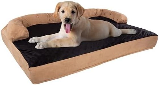 PETMAKER Sofa Dog Bed – 35.5x25.5 Pet Bed - 3-Layer Orthopedic Dog Couch with Cooling Gel, Memory Foam and Neck Bolster (Tan/Black), Large