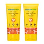 Mamaearth Ultra Light Indian All Skin Type Sunscreen With Carrot Seed, Turmeric And Spf 50 Pa+++ Packed With Spf 50 Long Lasting Sun Protection - 80Ml Pack Of 2