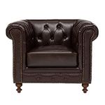 INTERIOR FURNITURE | Hand-Made Leather 1 Seater Modern Chesterfield Button Tufted Sofa for Living Room, Office, Hallway, Bedroom(Brown Leather)