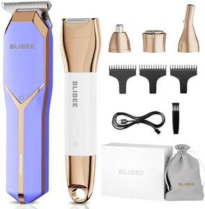 BLIBEE Hair Clippers & Bikini Trimmer for Women - Waterproof Electric Clippers and 4 in 1 Bikini Trimmer Set, Deluxe Hair Trimmer, Wet/Dry Body Shaver for Nose Eyebrows Beard Pubic Hair, Blue