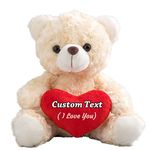 Teddy Bear Stuffed Animal with Heart as Personalized Gifts for Her/Him, Custom Teddy Bear with Name or Text for Girlfriend/Boyfriend on Birthday/Anniversary/Valentines Day (8 in-Red Heart)