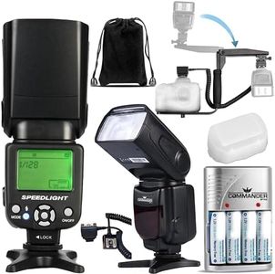 Speedlite Dedicated Electronic Flash Bundle for Canon EOS Rebel SL2, SL3,T6i, T7i, T8i, 750D, 800D, 850D,Includes U-Shape Bracket, Off Shoe Cable, Rechargeable Batteries, Diffuser, Case