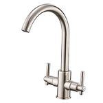 Heable Kitchen Mixer Tap Dual Lever Monobloc Swivel Spout Brushed Nickel Sink Taps Brass with UK Standard Fittings