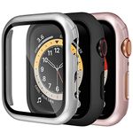 Dirrelo 3 Pack PC Case Compatible with Apple Watch Series 6/5/4/SE 40mm Tempered Glass Screen Protector, Full Cover Thin All-Around HD Protective Bumper Case for iwatch 6/5/4, Silver/Rose gold/Black