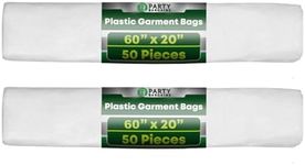Party Bargains 60 Inch Garment Bags - [100 Count] 80 Gauge Dry Cleaning Laundrette Bag for Suits, Dresses, Gowns, Coats, Uniforms, & More - Clear Polyethylene Clothes Cover Protector