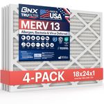 BNX TruFilter 18x24x1 Air Filter MERV 13 (4-Pack) - MADE IN USA - Electrostatic Pleated Air Conditioner HVAC AC Furnace Filters for Allergies, Pollen, Mold, Bacteria, Smoke, Allergen, MPR 1900 FPR 10