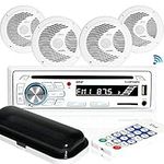 Jovial Marine Stereo Receiver Speaker Kit - in-Dash LCD Digital Console Built-in Bluetooth & Microphone 6.5” Waterproof Speakers (4) W/ MP3/USB/SD/AUX/FM Radio Reader & Remote Control