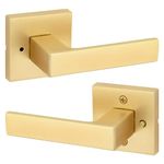 Kwikset Singapore Interior Privacy Door Handle with Lock, Door Lever for Bathroom and Bedroom, Satin Brass Reversible Keyless Push Button Lock Door Lever, with Microban Protection