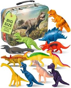 PLAYVIBE Dinosaur Toys - 12 Realistic 9-Inch Models, Multi-Color, Metal Storage Box - Dinosaur Figures & Action Figures for Kids Ages 3-7 - with Metal Storage Box - for Boys & Girls