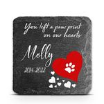 TULLUN Personalised Square Memorial Plaque For Pet Cat Dog Slate Stone Frame Paw Grave Marker - Size 3,94" x 3,94" or 100 x 100 mm - Red Heart