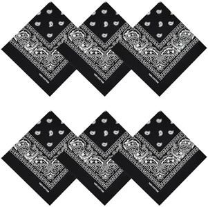 APIGANIZ 100% Cotton Bandanas, 21 x 21 inches, Set of 6 (Basic - Black)
