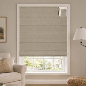Hestia No Drill Roman Shades for Indoor Windows, 100% Blackout Cordless Roman Blinds, Faux Linen Fabric Room Darkening Window Shades with Tension Rod, Inside Mount, Brown, 44" W x 64" H