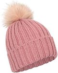 Mountain Warehouse Lisbon Fur Lined Womens Pom Beanie - Warm Ladies Winter Cap, Breathable Hat Cap, Easy Care - Best for Travelling, Walking & Camping Pale Pink