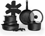 Country Kitchen Cookware Set with Removable Handle, Oven & RV Safe Pots and Pans Set, Black Rhombus, Original