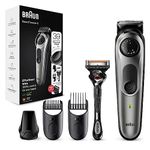 Braun Beard Trimmer Series 5 & Hair Clippers with Gillette Fusion5 ProGlide Razor, 39 Length Settings, UK 2 Pin Plug, BT5260, Black/Silver