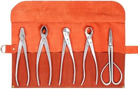 Frestique Bonsai Tool Set - 5-Piece Stainless Steel Bonsai Tools with Genuine Leather Case, Bonsai Scissors, Branch Cutter, Wire Cutter, Jin Plier, Knob Cutter for Bonsai Care and Gardening