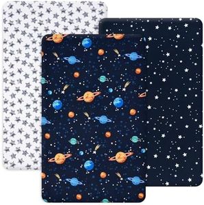 PHF 3 Pack Soft Mini Crib Sheets, Space Silky Pack N Play Sheets for Baby Boys Girls Neutral, Universal Fit for Pack N Play, Playard, Portable and Mini Crib Mattresses, Space