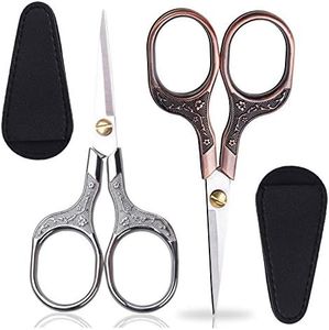 KISTARCH 2pcs 5Inch Small Vintage Precision Scissors ,Multi-Purpose Beauty Grooming Kit for Hair trimming,Facial,Beard,Eyebrow,Eyelash, sewing scissors for Embroidery,Craft, Art Work & Everyday Use