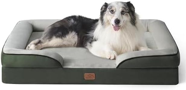 Bedsure Extra Large Dog Sofa Bed - Washable Orthopedic Dog Beds and Couch with Removable Flannel Zipper Cover, XL Waterproof Human Dog Bed, Dark Green Squre Pet Bed, 106x80x16cm