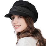 Comhats Winter Hat for Women Ladies Baker Boy Newsboy Cabbie Cap Coton Satin Lined Hat Visor Beret Peaked Hat Black