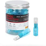 HKS 100PCS Male Spade Connector Blue 16-14 AWG - Heat Shrink Electrical Quick Disconnect Wire Connectors Kit - Tinned Red Copper - Automotive Marine Crimp Connectors - Waterproof and Insulated