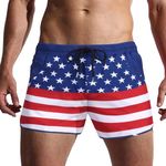 COOFANDY Men Swim Trunk with Compression Liner 2 in 1 Swimwear Bathing Suit Quick Dry Board Short, Z P American Flag, Large