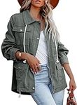 Ebifin Womens Military Anorak Jacket Zip Up Snap Buttons Lightweight Safari Utility Coat Outwear With Pockets, Olive, Large