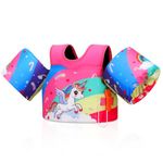 MoKo Toddler Swim Vest for Kids, Arm Floaties for Toddler 20-50 lbs, Water Wings with Emergency Whistle, Cute Arm Band Pool Floaties Swim Training Equipment for Beach, Pool, Pink Rainbow Unicorn