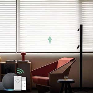 Yoolax Motorized Shangri-la Shades Work with Alexa Google, Motorized Blinds with Remote Control Light Filtering Shangri-la Blinds for Windows Smart Shades Custom Size (85% Blackout Narrow White)