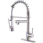 DJS Kitchen Faucet with Pull Down Sprayer, Faucet for Kitchen Sink, High Arch Stainless Steel Single Handle Spring Kitchen Faucets with Deck Plate for 1 or 3 Holes for Sink. (Dual Mode)