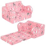 MOMCAYWEX Pink Kids Sofa, 2-in-1 Kids Couch Fold Out, Convertible Sofa to Bed for Girls and Boys