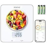 RENPHO Electronic Digital Kitchen Scales with Tare Function, Food Weighing Cooking Scale for Baking and Calorie Counting, Tempered Glass Platform with LCD Display, 5 Units Conversion, 5kg/11lb, White